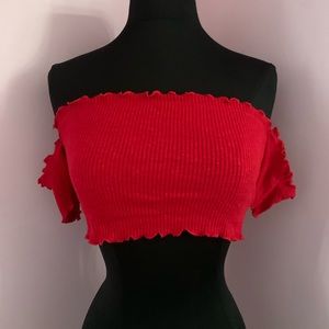 Red off the shoulder crop top